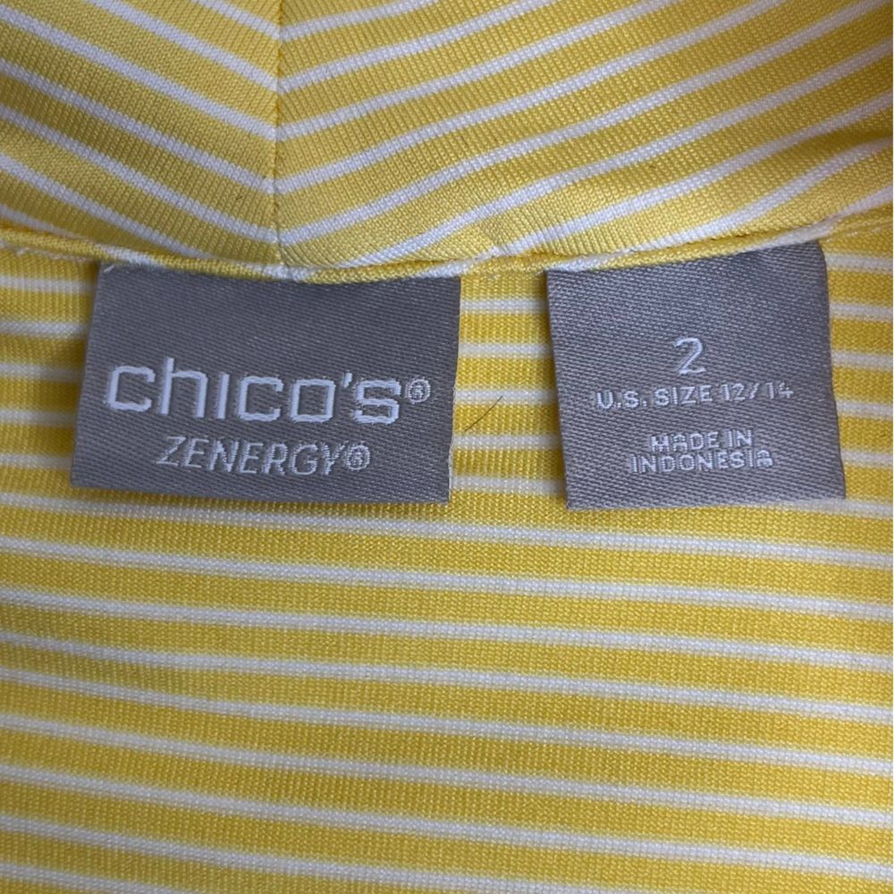 Chicos Zenergy Yellow White Stripe 1/4 Zip Pullover Top Women Size Large 12/14 - Picture 7 of 12